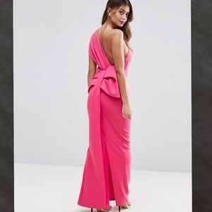 Asos One Shoulder Bow Back Maxi Dress Hot Pink one shoulder